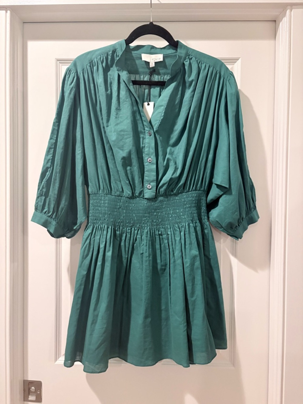 Pinch Work For You  Green Mini Dress with Smocked Waist